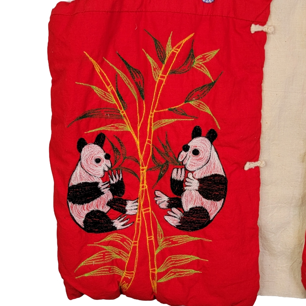 Embroidered Asain Vintage 80's Panda Butterfly Frog Motif Quilted Vest Unsized - Picture 3 of 16
